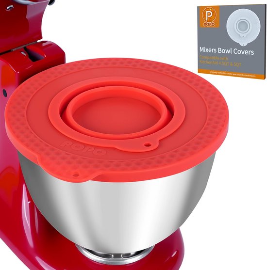 Komafdekking Siliconen - Mixer Deksel - Deeg Rijzen - Opvouwbare Schaal - 4.5-5 Liter - Rood
