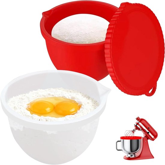 Kommenset Keukenmachine - Mixer kommen - Bakken en Koken - Set van 2 - Standaard maat - Wit en Rood