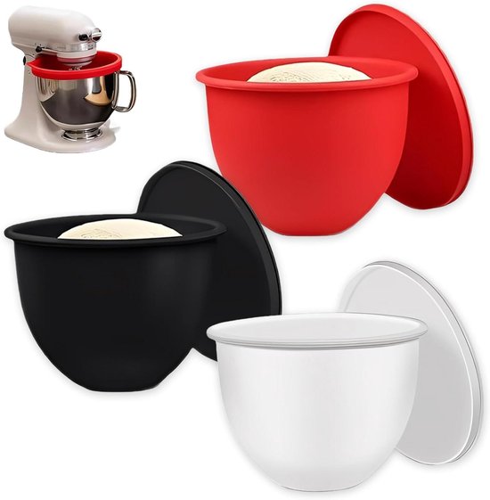 Kommenset Siliconen - Kom inzetstukken - Keukenmixer Accessoires - Met Deksel en Tuit - 24.5 cm - Rood Wit Zwart van Merkloos