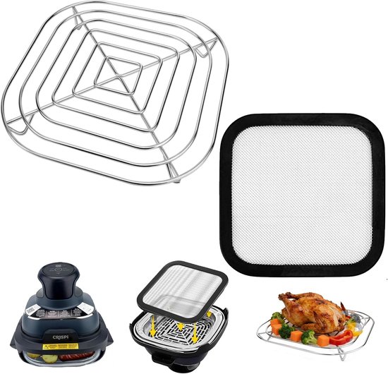 Kookrooster en magnetisch spatbeschermingsrooster voor Ninja CRISPi friteuse, rooster van roestvrij staal SUS304 voor glazen container 3,8 l, accessoires voor Ninja Crispi Air Fryer FN101EU