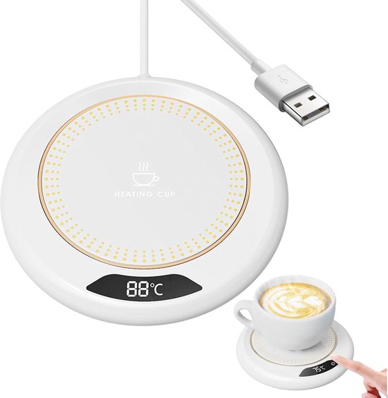 Kopjeswarmer, 3 temperatuurinstellingen, 20W USB slimme kopjeswarmer | Elektrische kopjeswarmer voor thee, melk, keuken, kantoor, thuis, cadeau | Cadeau voor thuis - wit