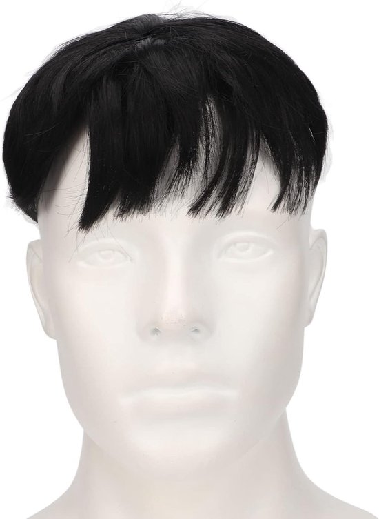 Korte Zwarte Peruk voor Mannen, Stijlvolle Haar Topper voor Feestjes, Fluffy Toupee voor Halloween en Dagelijks Gebruik, Synthetisch en Comfortabel van Merkloos
