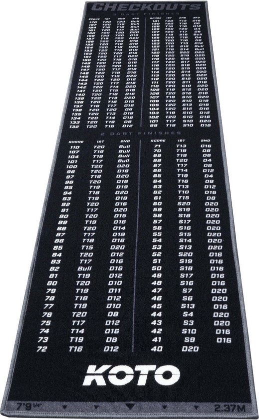 KOTO Carpet Checkout Grijs, 237x60 cm Dartmat, Incl. Score-indicatie en Oche, Professionele Dart mat, Bescherming Vloer & Dartbord van KOTO