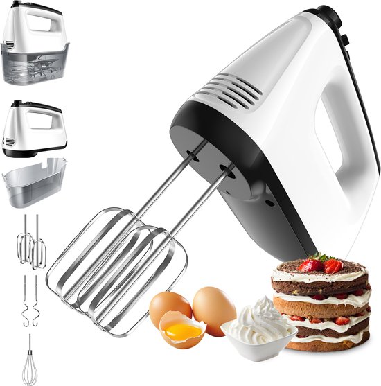 kotsren Krachtige Elektrische Handmixer met 6 Snelheden & Turbo - Turbo - Met Kloppers & Kneedhaken - Keukenmachine - Wit van Merkloos