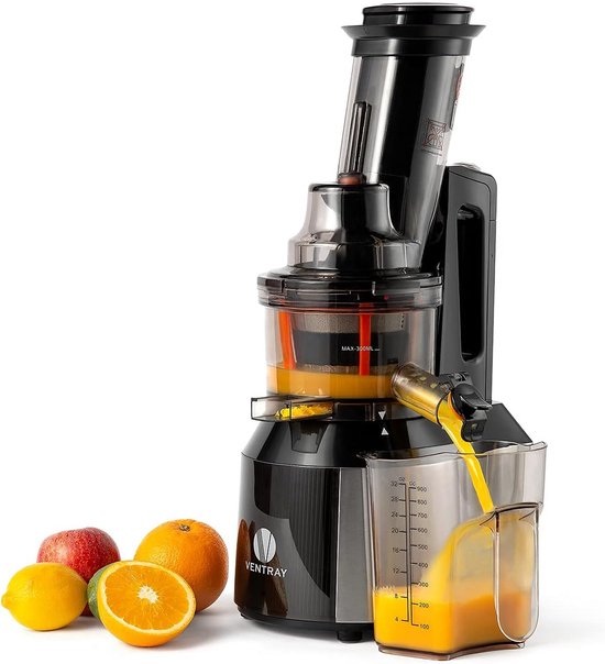 Koude Pers Slowjuicer met Brede Invulopening - Langzaam Draaiende Sapcentrifuge Zwart van Merkloos