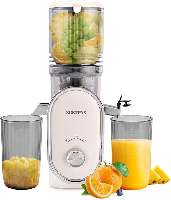 Koudgeperste Slowjuicer voor Hele Groenten en Fruit - 300W - Gemakkelijk Schoon te Maken - Grote Invoertrechter van Merkloos