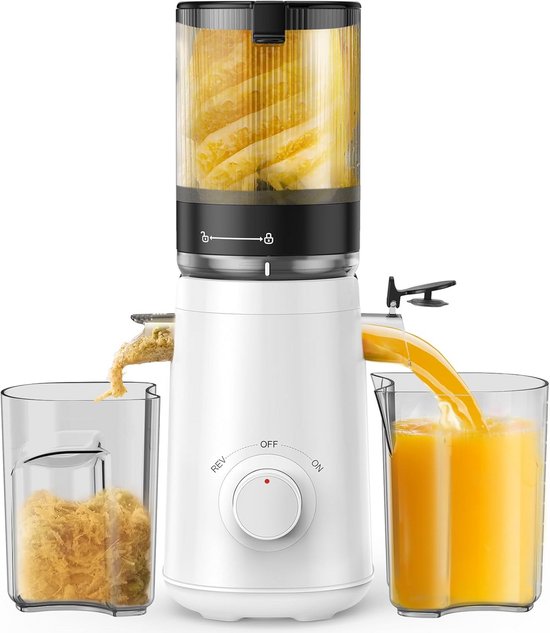 Koudpers Sapcentrifuge - Slowjuicer - Gezond Sap Maken - Extra Groot Vulanaal - 300 Watt - Wit