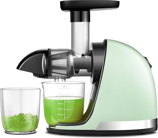 Koudpers Slow Juicer Machine - Masticerende Elektrische Fruitsappers voor Groenten en Fruit - Pulpvrije Sap - Juicer met 2 Bekers en Borstel - Mintgroen - Energieklasse A+++