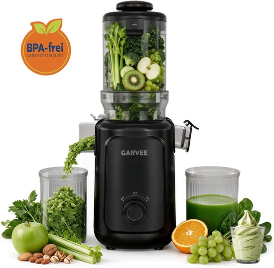 Koudpers Slowjuicer – XXL Vulopening – 98% Rendement – BPA Vrij – Fluisterstil – Eenvoudig te Reinigen – Zwart