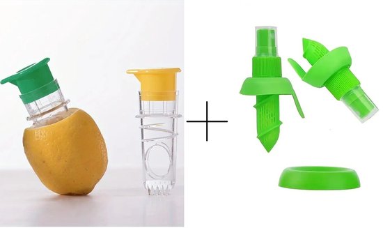 K&R Ventures® Citroenpers – 5 Delige Set met Citroenspuit & Deksel – Citruspers met Schroefdop – Compacte Sapcentrifuge voor Vers Sap & Koken van Merkloos