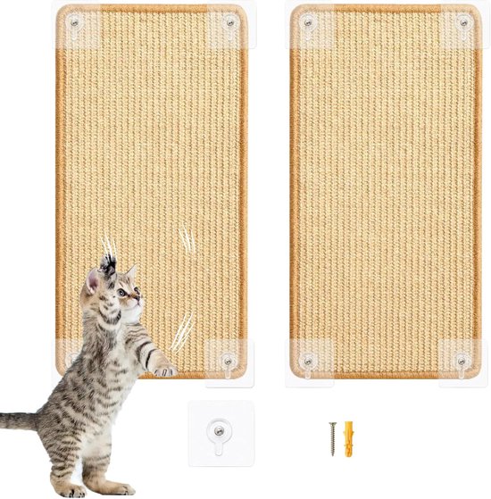 Krabmat voor katten, 40 x 60 cm, 2 stuks sisal krabplank muur, krabwand voor katten, krasbescherming bank voor meubels deur