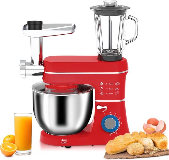Krachtige 10L Standmixer 5-in-1 Keukenmachine met Vleesmolen en Sapcentrifuge