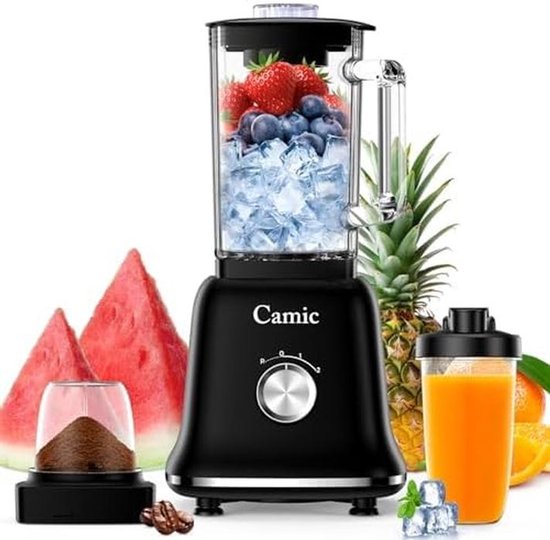 Krachtige 1200W Blender 3-in-1 met Glazen Kan, Smoothiebeker en Molen van Merkloos
