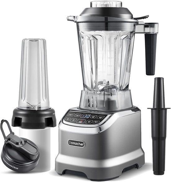 Krachtige 2-in-1 Blender met 2000 Watt | 1,85 Liter & 600ml Smoothie Maker | Matgrijze Blender van Frigidaire