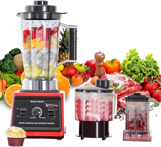 Krachtige 3-in-1 Blender, Keukenmachine en Koffiemolen met Grote Capaciteit van Merkloos