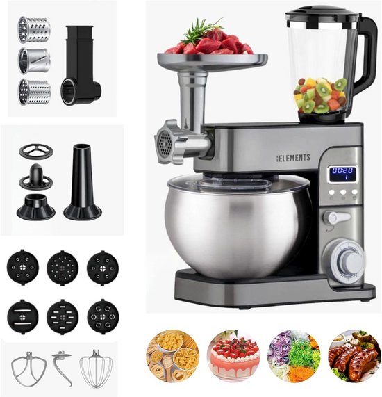 Krachtige 3-in-1 Keukenmachine met 2500W, 8,5L Kom, Vleesmolen en 7L Blender van Merkloos