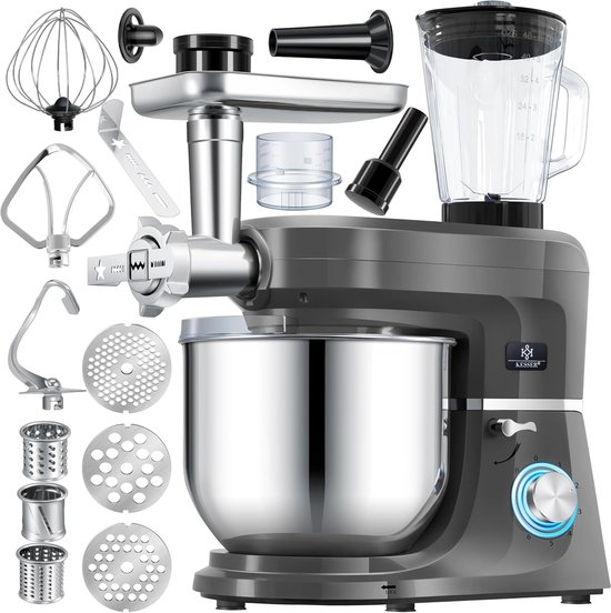 Krachtige 3-in-1 Keukenmachine met Vleesmolen, Sapcentrifuge en Pastamaker