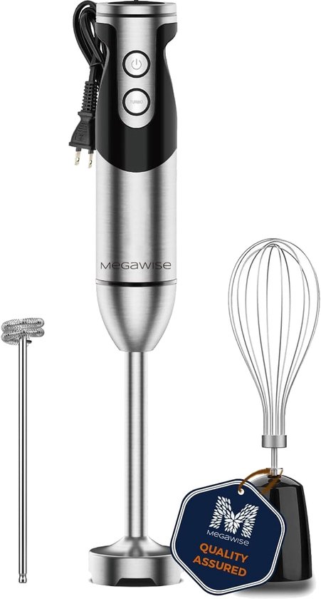 Krachtige 3-in-1 Staafmixer met Titanium Versterkte Bladen, 12 Snelheden, Garde en Melkopschuimer