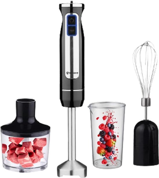 Krachtige 3-in-1 Staafmixer Set met Hakmolen en Garde - 8 Snelheden van Merkloos