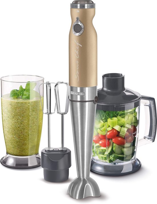 Krachtige 4-in-1 Staafmixer Set met Hakmolen, Garde en Beker - 1200W, 20 Snelheden van Merkloos
