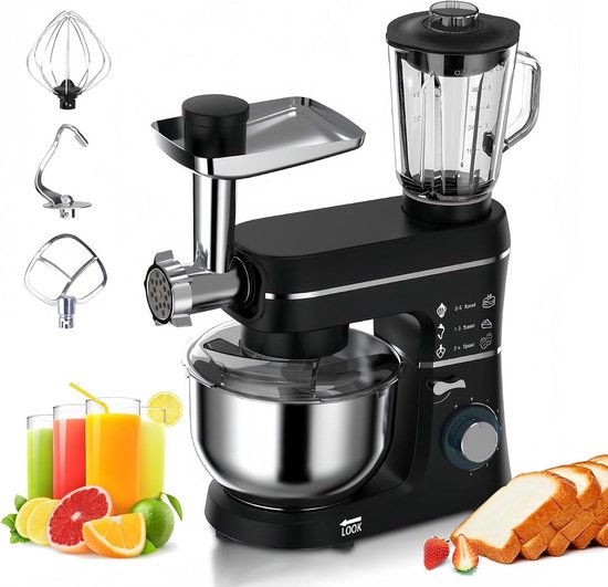Krachtige 5-in-1 Keukenmachine 10L Met Accessoires: Kneedmachine, Mixer, Vleesmolen van Merkloos