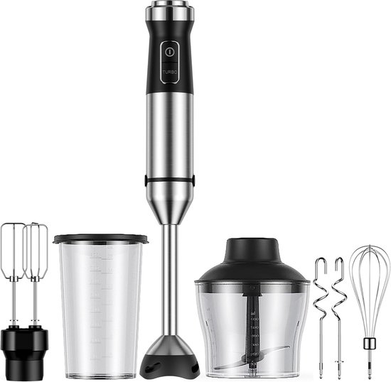 Krachtige 6-in-1 Staafmixer Set met 1000W Motor en 20 Snelheden voor Soepen en Beslag