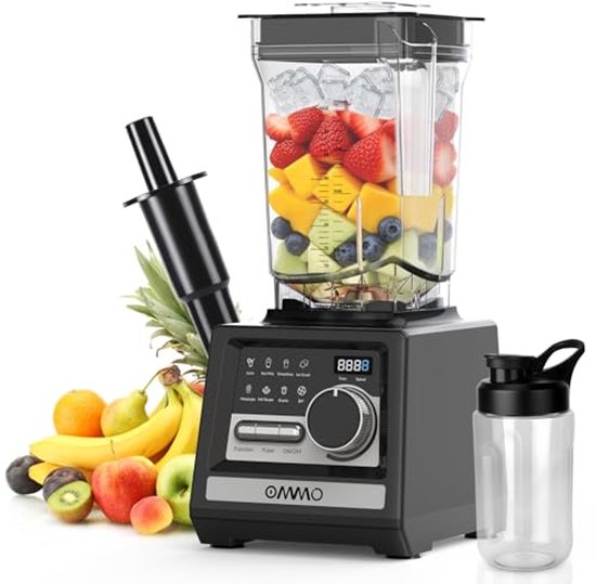 Krachtige Blender 2L - 1800W met 9 Snelheden - 6 RVS Messen - Inclusief 450ml To-Go Beker - BPA-Vrij
