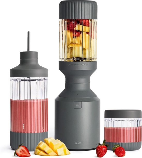 Krachtige Blender - Donkergrijs - 1200W Motor - Drie To-Go Bekers - Voor Gezinnen en Meal Prep