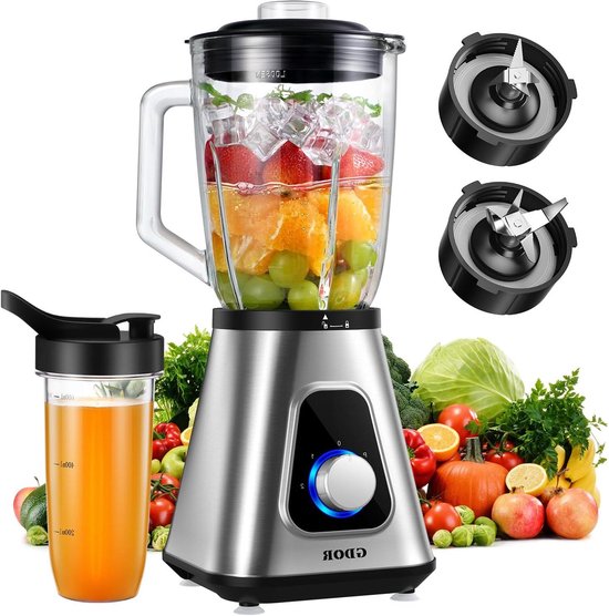 Krachtige Blender - Keukenmixer - Smoothies Maken - Zelfreinigend - 1.5 Liter Pot - Zilver