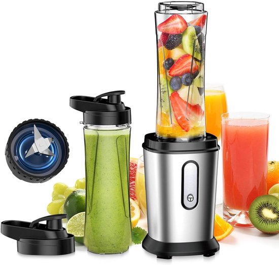 Krachtige Blender - Mini Mixer - Gezonde Drankjes Maken - 4 Roestvrijstalen Messen - 2x 600 ml Flessen