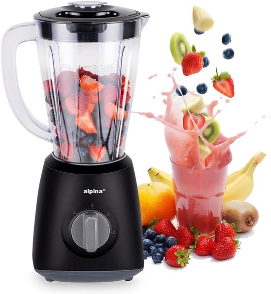 Krachtige Blender Smoothie Maker 1,5L - 400W Keukenmixer met Turbofunctie en RVS Messen - Zwart van Merkloos