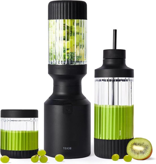 Krachtige Blender - Smoothie Maker - Gezonde Drankjes Maken - 3 To Go Bekers - 785 ml - Zwart
