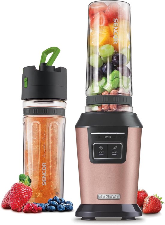 Krachtige Blender - Smoothie Maker - Gezonde Drankjes Maken - 6 Roestvrijstalen Bladen - 0.6 Liter Fles - Roze