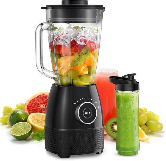 Krachtige Blender - Smoothie Maker Keukenmachine - Gezonde Dranken Maken - Variabele Snelheid 24000 RPM - 1.5 Liter Container - Zwart