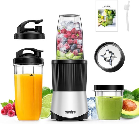 Krachtige Blender - Smoothie Maker - Snelle Maaltijden - 11 Delig Systeem - 900 Watt Vermogen - Zilver en Zwart van Merkloos