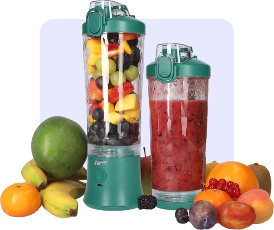 Krachtige Draadloze Blender To Go - Smoothie Maker voor Onderweg - Draagbare Blender met Drinkdop - Mixer voor smoothies - Draadloos opladen mogelijk! - Handmixer voor gezonde drankjes - 600ml - Groen van Merkloos