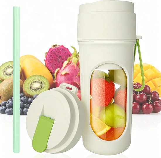 Krachtige Draagbare Blender 450 ml, Mini Smoothie Mixer met 12 Bladen, USB Oplaadbare Smoothie Machine voor Thuis, Kantoor en Reizen