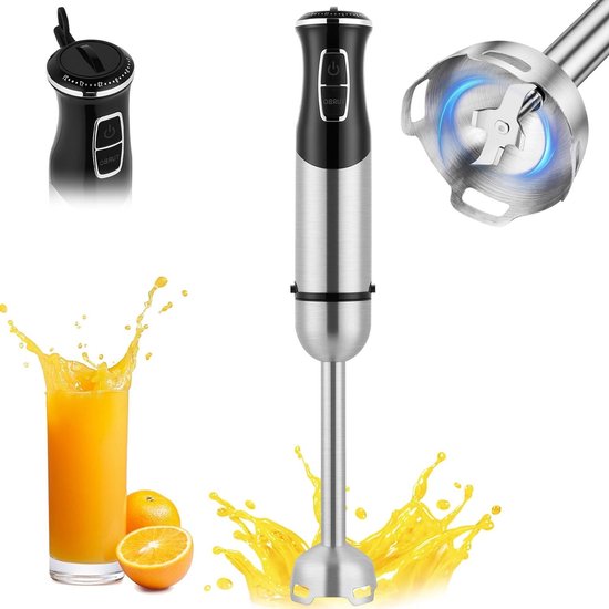 Krachtige Hand Blender met 1000 W, 21 Instelbare Snelheden en Turbo Modus voor Babyvoeding, Soepen, Sauzen en Smoothies, Roestvrijstalen Puree Bak