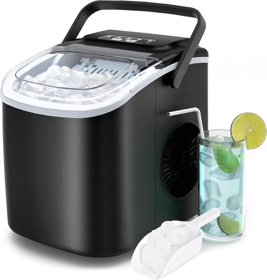 Krachtige IJsblokjesmachine – 2 Afmetingen – Zelfreinigende IJsmachine – IJsblokjesmachine Crushed Ice Machine – Crushed Ice Maker in Enkele Minuten – 1.2L - Zwart van InnovaGoods