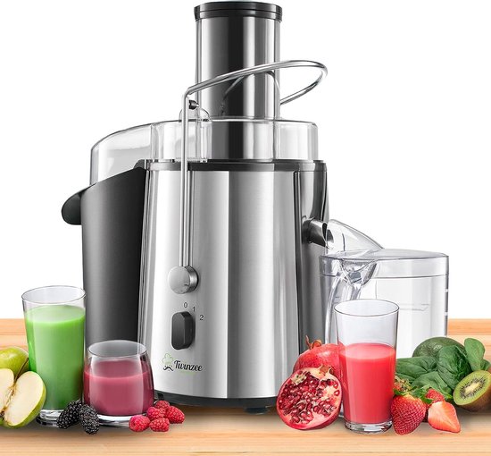 Krachtige Juicer voor Fruit en Groenten – Mixer - 850 W met 2 Snelheden - Ideaal voor Sinaasappels en Citrusvruchten - Brede Opening (75 mm) en Antislip Basis van Merkloos