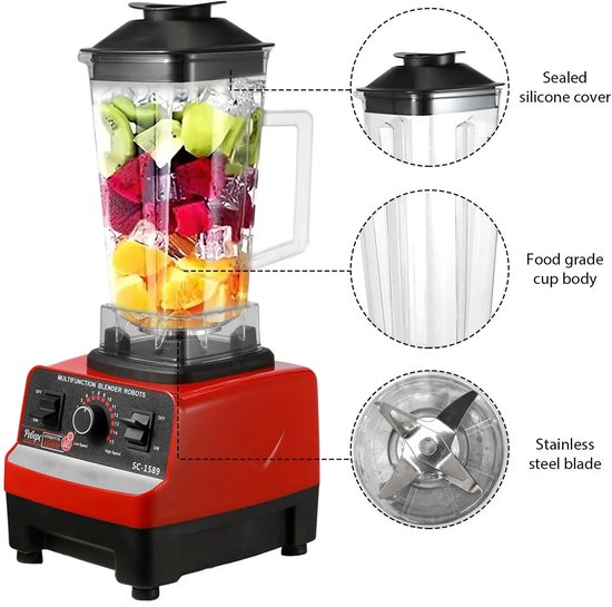 Krachtige Keukenblender 2L – 4500W Professionele Smoothie Blender – 15 Snelheidsstanden – Voor Smoothies, Shakes, Soepen en IJs Crushen