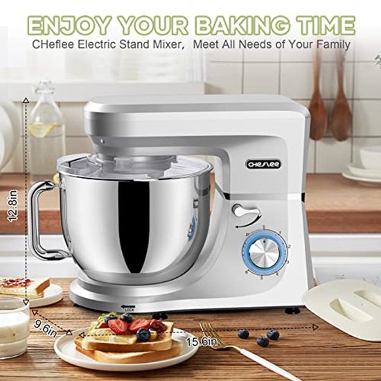 Krachtige Keukenmachine 1800 W met 7,2 Liter Roestvrijstalen Kom, 6 Snelheden en Geluidsarme Kneedfunctie van Nedda