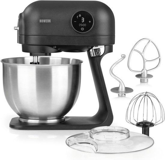 Krachtige Keukenmachine met 5L RVS Kom | 6 Snelheden, Digitale Display en Spatbescherming van Emerio