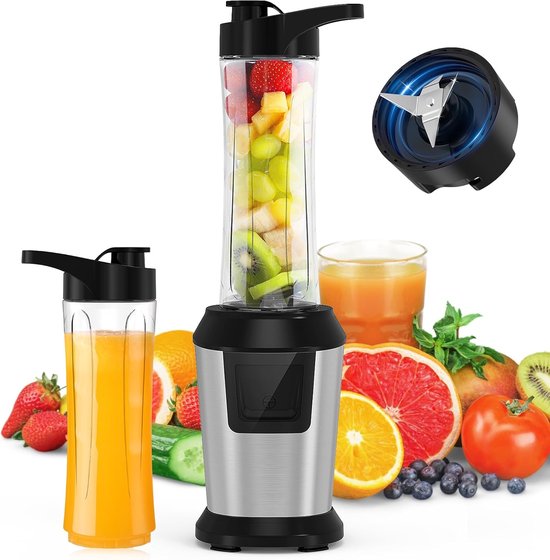 Krachtige Mini Blender 500W voor Smoothies - Draagbare Mixerset met 2 Lekvrije Flessen