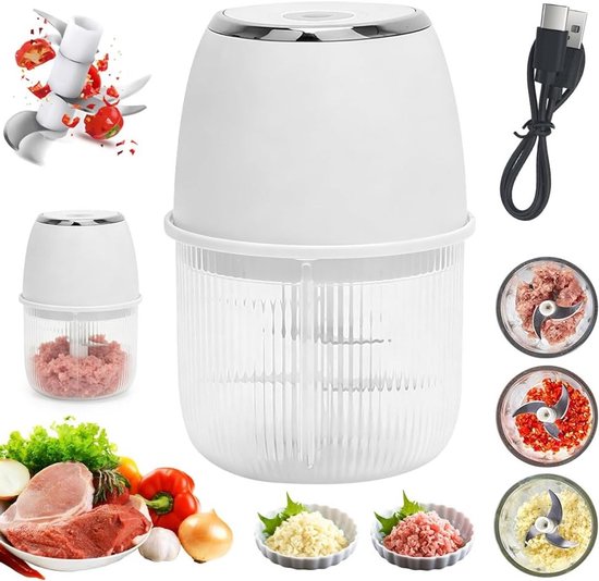 Krachtige Mini Hakker 350ml - Elektrische Groentehakker voor Uien, Noten, Vlees en Babyvoeding