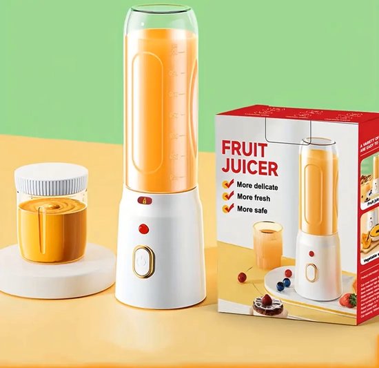 Krachtige Oplaadbare On-the Go Blender met 2Cups - Multifunctionele Blender - Perfect voor Smoothies, Milkshakes, Groente en Fruitsappen - Inhoud Cups: 450ml en 200ml - Kleur: Wit van BlendinQ