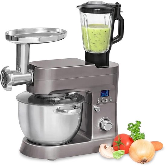 Krachtige Planetaire Mixer 1200W met 6.2L RVS Kom, Inclusief Deegkneedhaken, Garde en Vleesmolen