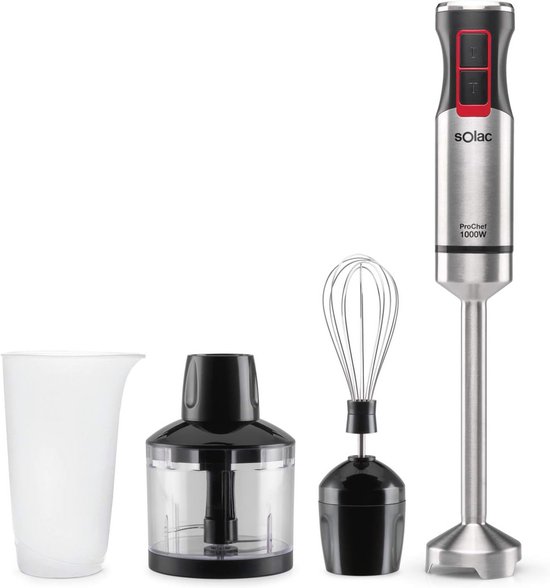 Krachtige Staafmixer 1000 W, Roestvrij Staal, Met Turbo-functie en Accessoires