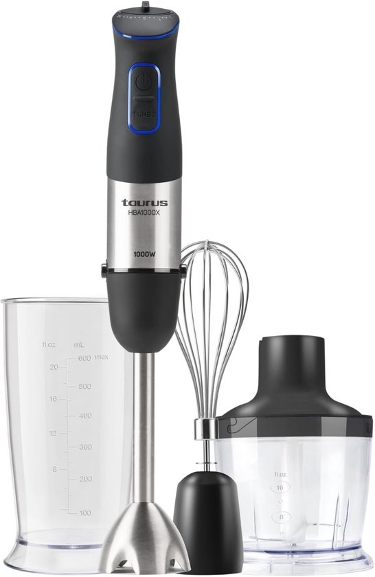 Krachtige Staafmixer met 1000 W, 20 Snelheden, Turbo-Functie en Spatbescherming - Inclusief Accessoires
