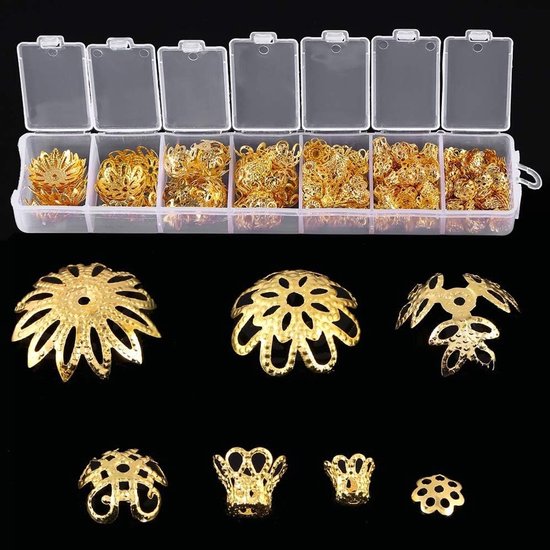 Kralenkappen in 2 Kleuren, 300 Stuks, 7 Maten, Bloemvormige Spacers voor Sieraden en Creatief Werk
